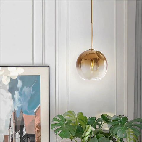Modern Globe Pendant Light With Gradient Glass Shade, Gold Finish, 1 Light, Adjustable Height Chandelier for dining room view