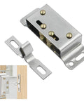 Slick Double Roller Cabinet Catch Set For Smooth Door Closure with stainless steel housing and copper tone shell