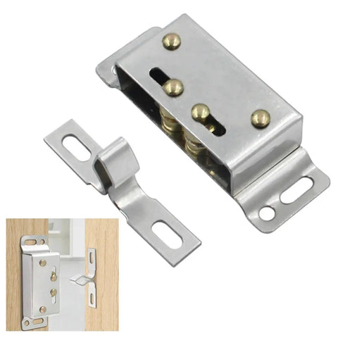 Slick Double Roller Cabinet Catch Set For Smooth Door Closure with stainless steel housing and copper tone shell