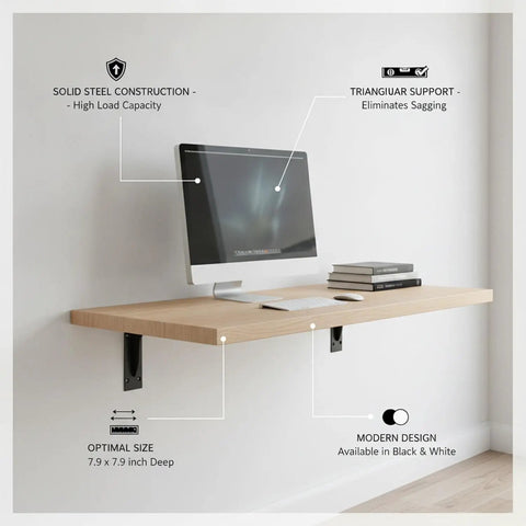 Heavy Duty Triangular Wall Bracket For Floating Desks And Shelves In Black Or White Finish Built With Q235 Steel For Rock Solid Support