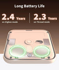 Battery compartment of Thread And Zigbee Smart Climate Sensor W100 showing longevity in Zigbee and Thread modes.