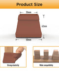 Product size dimensions of 16 Piece Silicone Chair Leg Protectors with Felt Square Floor Pads showing elastic fit on chair legs.