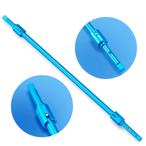 Aluminum Center Drive Shaft With Diff Joint Cups Upgrade Kit For Tamiya TT01 TT01D One Tenth Scale RC Car shown in blue