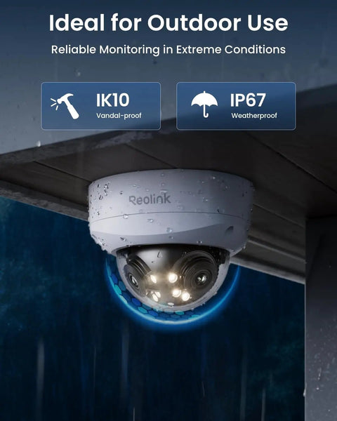 Mounted Dope 16MP Dual Lens PoE Security Camera With 180 Degree Panoramic View Crisp Color Night Vision Smart Motion Detection Two Way Talk IK10 Vandal Proof IP67 Weatherproof No PT Supported in outdoor setting.