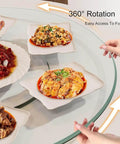 Big Glass Lazy Susan Rotating Turntable For Dining Table Display, with 360° rotation for easy access to dishes.