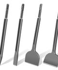 Beast 4 Piece SDS Plus Chisel Set For Demolition And Tile Removal with various chisel shapes, fits most rotary hammers and drills.