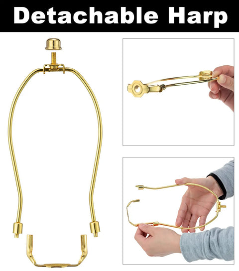 Image of 2 Piece 8 Inch Lamp Harp Set With Detachable Shade Holder For Table And Floor Lamps in brass finish
