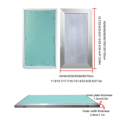 Solid As A Rock Drywall Access Panel 15 By 23 Inches Magnetic Push Latch with measurements and specifications shown.