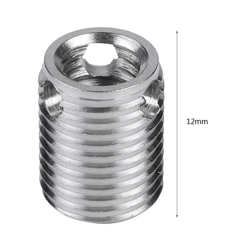 Self Tapping Thread Inserts Kit in Stainless Steel, M6x1.0 Inner Threads and M10x1.25 Outer Threads, 12mm Length, 10 Pack Pro Grade Screw Repair Kit for Damaged Holes, Easy Fix to Lock In Strong, Long Lasting Threads, 12mm insert close-up
