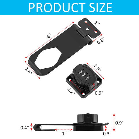 Product size diagram of Keyless 3 Digit Combination Lock With Rotary Hasp For Cabinets And Doors, durable zinc alloy construction