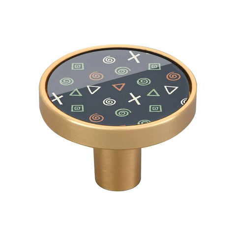 Gold Cartoon Doodles Drawer Knobs Four Pack Round Cabinet Knobs Pulls For Kitchen Cabinets Dressers And Furniture Hardware Made From Durable Acrylic And Zinc Alloy