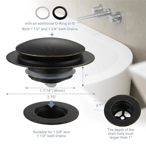 Oil Rubbed Bronze Tub Drain Stopper Universal Toe Touch Pop Up No Frills Install Fits Most Lift And Turn Tip Toe And Trip Lever Drains