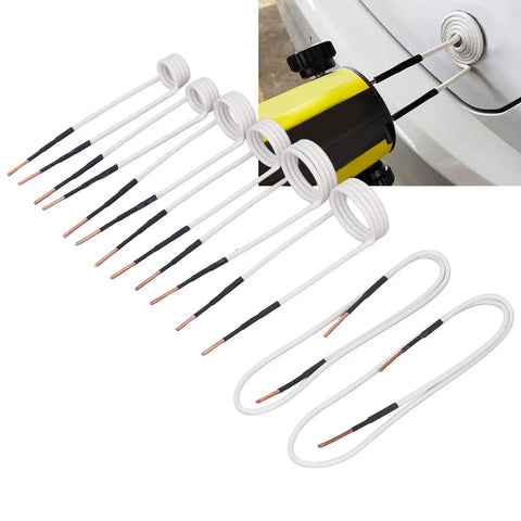 Heavy Duty 8 Piece Induction Heater Coil Kit With 2.5 Mm Brass Core For Fast Rusty Bolt Removal And Stuck Nut Extraction, showing coils and heating device.