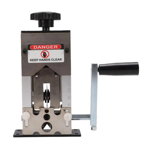 Yunseity Electric Drill Wire Stripper For Copper And Aluminum Cables, Hand Crank Tool With Adjustable Jaw 0.04 To One Inch Capacity, Portable Recycling Machine For Workshop And Field Use in a close-up view.