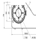 Technical drawing of Motorized Rotary Positioning Stage With 1 Inch Turntable, dimensions and ports shown, PT-GD62.