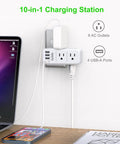 Two Pack 2 Prong Outlet Extender Rotating Plug With Surge Protector 1700J, Converts Two Prongs To Three Prongs, Six Outlets And Four USB Ports