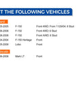 Compatibility chart for Front Wheel Hub Bearing Assembly for Ford F-150 and Lincoln Mark LT 6 lug ABS models.