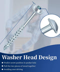 Close-up view of Pocket Hole Screws Two And A Half Inch No. 8 Washer Head Square Drive Coarse Thread Zinc Plated Wood Screws