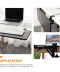 Heavy Duty Foldable Shelf Brackets For Desk Extension Clamps Punch Free Tabletop Mount Black Steel, supporting a keyboard tray.