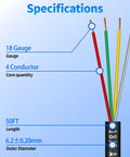 Eighteen Gauge Four Conductor Solid Sprinkler System Wire 50Ft With PVC Jacket specifications diagram showing wire details