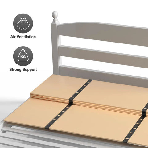 Solid Wood Bunkie Board 30X60 Inches Twin Bed Foundation shown on a bed frame with ventilation and support features.