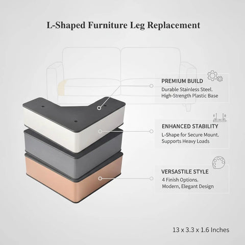 Sturdy Stainless Steel L Shaped Furniture Leg Replacement for Sofas Beds Cabinets and TV Stands 13 by 3.3 by 1.6 Inches Image