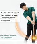Man demonstrating Golf Swing Trainer Pro Indoor Practice Aid With MAX SPEED Stick and Speed Pointer for golf practice.