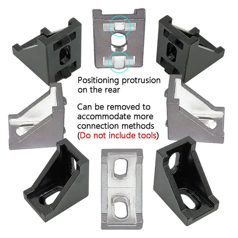 3030 Aluminum Extrusion Corner Bracket Kit With 40 M6 T Nuts And 40 Hex Screws, 20 Corner Brackets, showing positioning protrusion