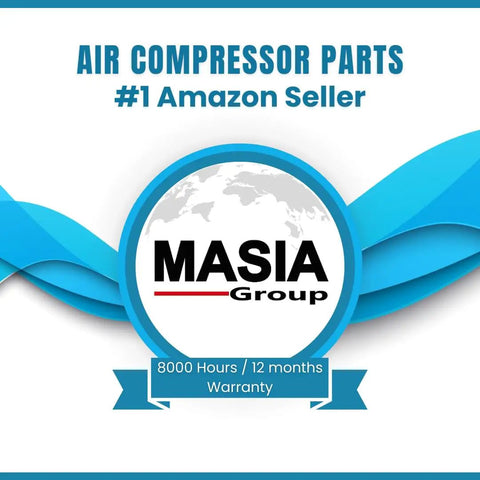 Heavy Duty PAO Synthetic Base Compressor Lubricant For Rotary Screw Systems ISO 46 Grade, 8000 Hour Lifetime, 4 Gallon Case, Made In USA, Premium Pro Grade Lubricant For Industrial Compressors, MASIA Group logo graphic