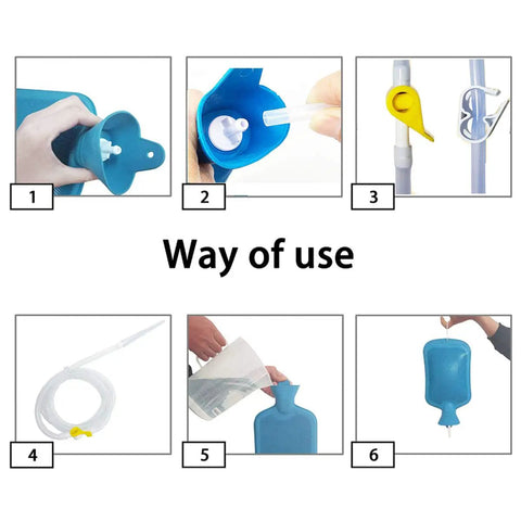 Enema Kit For Home Use With 2L Bag, 5 Ft Silicone Hose, 5 Reusable Tips, Adjustable Water Flow, Multi Size Tips, Easy Cleanse And Colon Detox At Home Set Today. blue 2L bag, silicone hose, and flow valve
