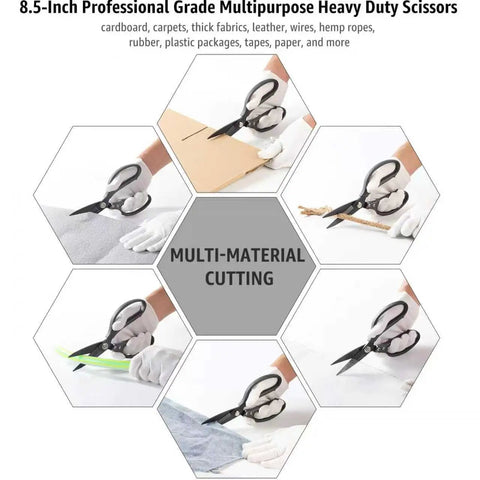 Heavy Duty Multipurpose Scissors With 8.5 Inch Stainless Steel Blades, Frosted Gray Comfort Grip Handle cutting various materials