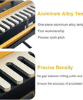 Pro Grade Manual Dovetail Jig With Milling Cutter Producing Dead Tight Semi Blind Joints Solid Aluminum And Steel Build close-up of aluminum alloy template with precise tooth pitch.
