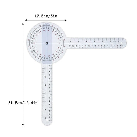 12 Inch 360 Degree Clear Goniometer Protractor For Physical Therapy And Medical Range Of Motion Measurements, Handy Angle Ruler For Clinicians, Students, And Classrooms.