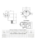 Technical diagram of Permanent Magnet Synchronous Motor With Speed Reducer, 110V AC High Torque Drive, Reversible Inversion, 8 RPM Output