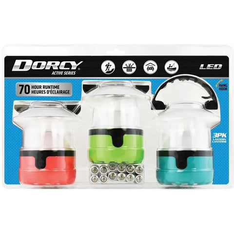 4 LED Mini Lanterns Set, 3 Pack With Hanging Hooks And Batteries Included, Assorted Colors, Weatherproof Clear Shade packaging