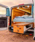 Open van with wooden cabinets, showing Beefy Full Extension Drawer Slides for Tool Boxes, Heavy Duty, 40 Inch Length.