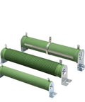 Straight Firepower 1500W Variable Resistor For Load Aging Tests And Adjustable Wirewound Rheostat 10 To 150 Ohms set of three cylindrical green rheostats with metal mounting brackets.