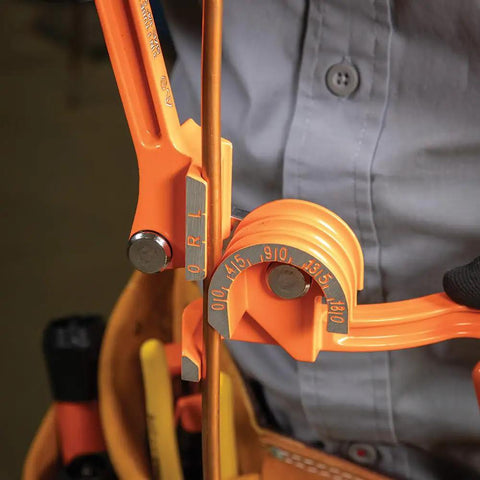 3-In-1 Tube Bender in use for 1/4, 5/16, 3/8 inch tubing, bending soft copper in HVAC, plumbing, and DIY projects, 180-degree bends
