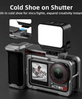 Grip Kit For DJI Action 5 Pro 4 3 With Cage showing cold shoe mount for accessories on Osmo Action camera.