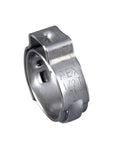 Close-up of a 304 stainless steel cinch clamp from Pack Of 100 Half Inch PEX Brass Fittings And Stainless Steel Clamps Kit With Tee, Elbow, And Coupling, 70 Clamps, 10 Each Fittings, Lead Free PEX, DZR Brass, 304 Stainless Cinch Clamps For Corrosion Resistant Home Plumbing Must Have