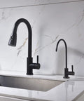 Real Deal Oil Rubbed Bronze Drinking Water Faucet For Reverse Osmosis Systems With Non Air Gap Design And Lead Free 304 Stainless Steel Construction, sleek black finish, dual faucet design