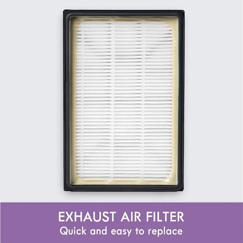 EF-12 HEPA Canister Vacuum Exhaust Air Filter on white background, rectangle shape, pleated material, quick to replace.