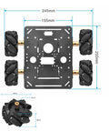 Front view of OSOYOO FlexiRover robot car kit for Raspberry Pi, metal chassis with four mecanum wheels.