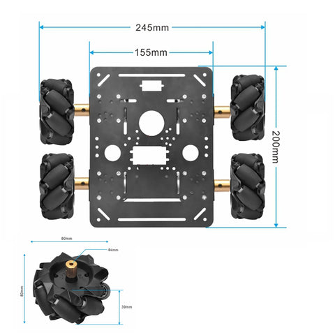 Front view of OSOYOO FlexiRover robot car kit for Raspberry Pi, metal chassis with four mecanum wheels.