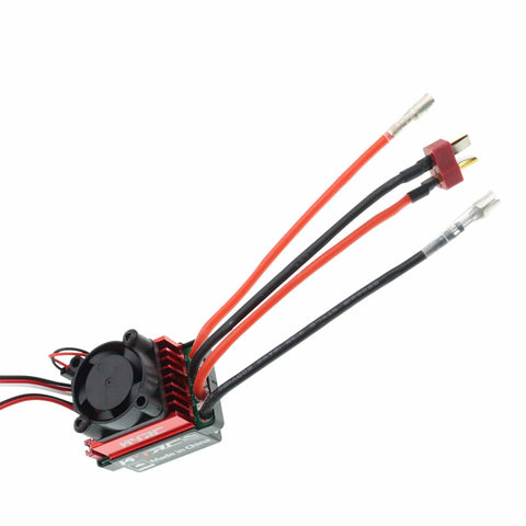 60A Brushed RC ESC With Cooling Fan For One Tenth Scale 4WD RC Trucks Six Volt Two Amp BEC Easy Install High Temperature And Low Voltage Protection Throttle Signal Loss Protection T Plug Compatible