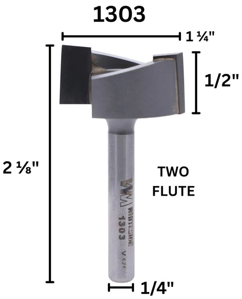 Shop Grade Carbide Tipped Mortising Straight Router Bit With A Quarter Inch Shank And One Point Two Five Inch Cut Diameter for precise joinery.