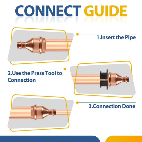 Connect guide for Heavy Duty Copper Press Coupling No Stop 50 Pack 4X3 Through Flow Pipe Connector for no sweat DIY repairs.