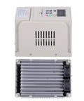 Cream variable frequency drive (VFD) with top-mounted control panel, side vents, and bottom finned heatsink housing.