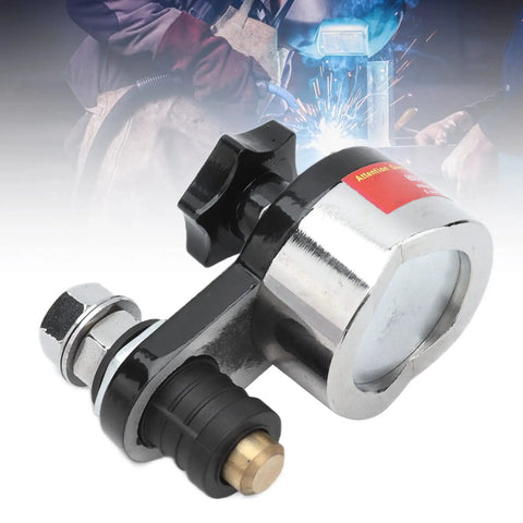 Heavy Duty Magnetic Welding Ground Clamp With Cool Quick Release Off Switch Spring Copper Insulation For Fast And Secure Workpiece Connection on Any MIG Arc Stick Spot Welding Machine Setup close-up showing quick release mechanism and copper insulation detail.