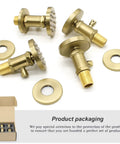 Solid Brass Shower Body Jets With Adjustable Flow For High Pressure Massage Round Spa Spray Jets For Concealed Wall Mounting Brushed Gold Finish Independent On Off Control 4 Pack Great For A Home Spa Upgrade showing parts and packaging.